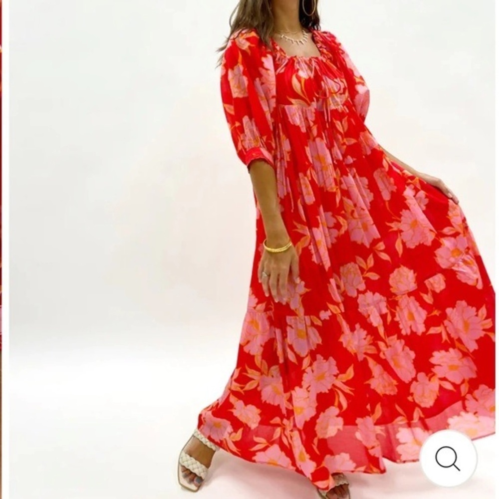 Olivaceous Drawstring Floral Maxi Dress
